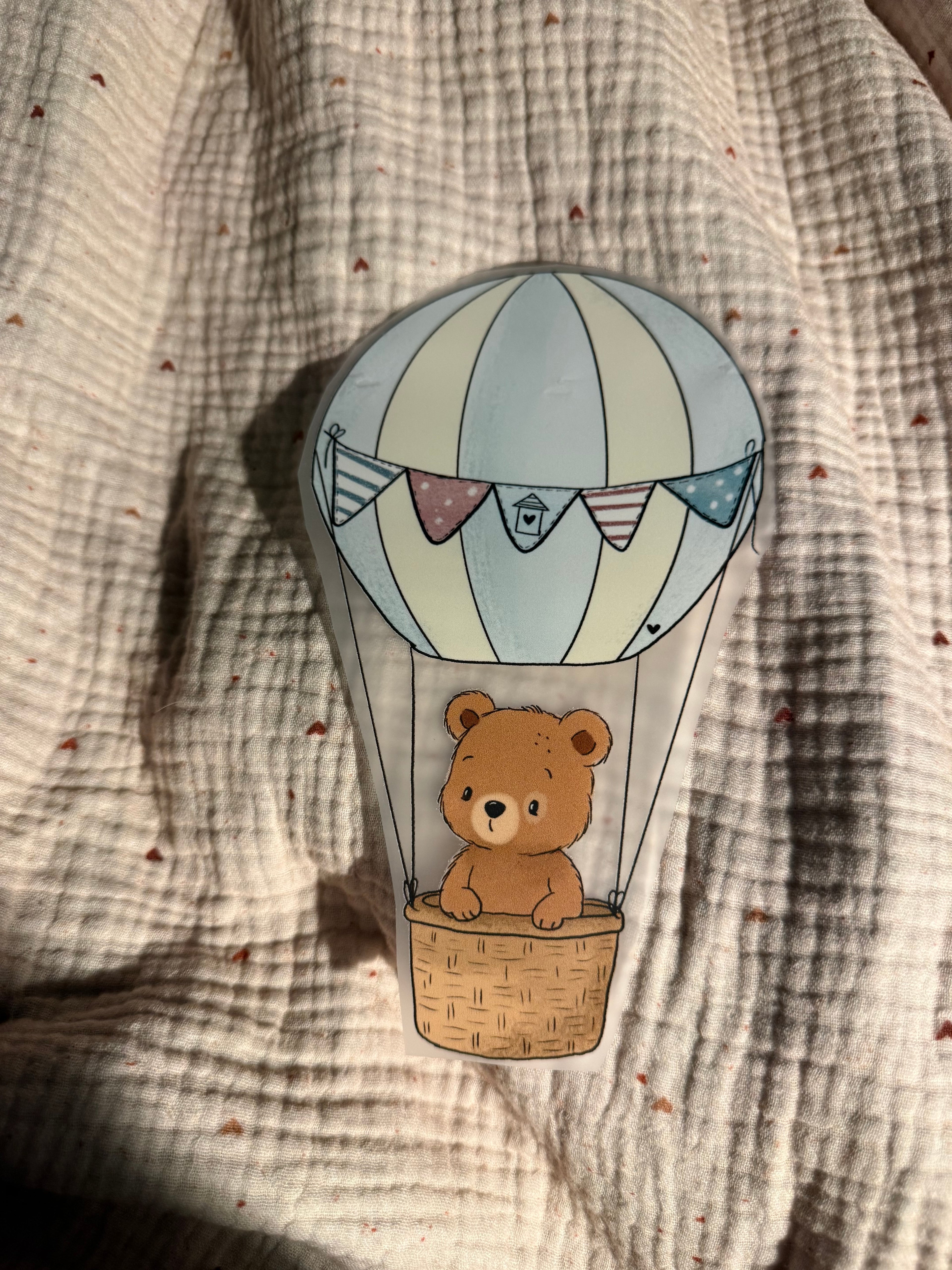 Bügelbild Teddy Heißluftballon