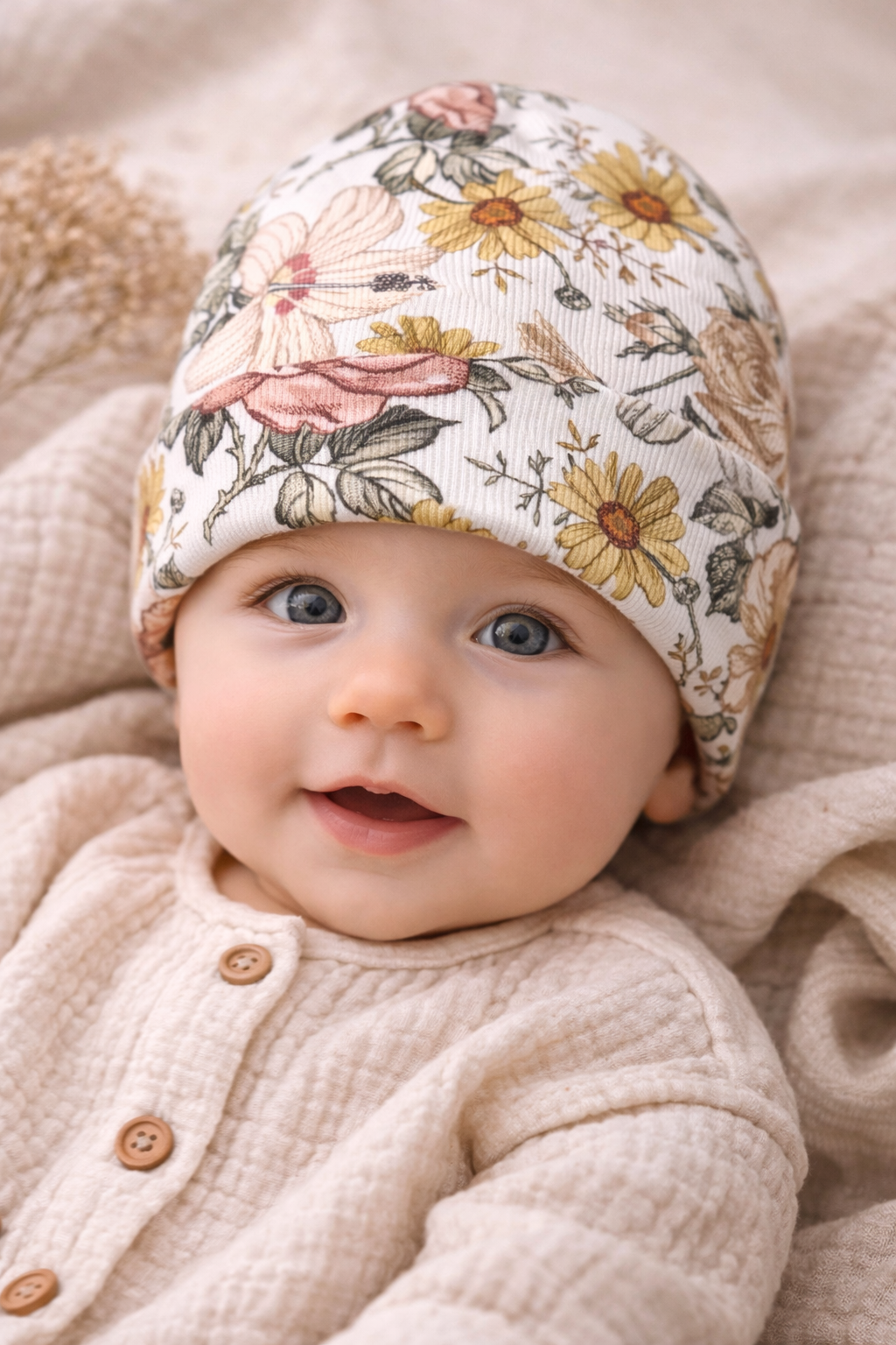 Bonnet côtelé à fleurs