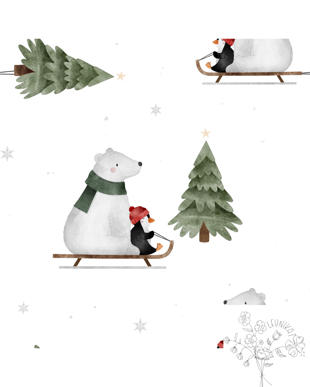 Schlitten Eisbär und Pinguin