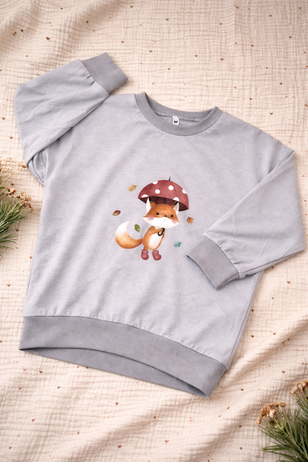 Oversize Pullover Fuchs mit Regenschirm