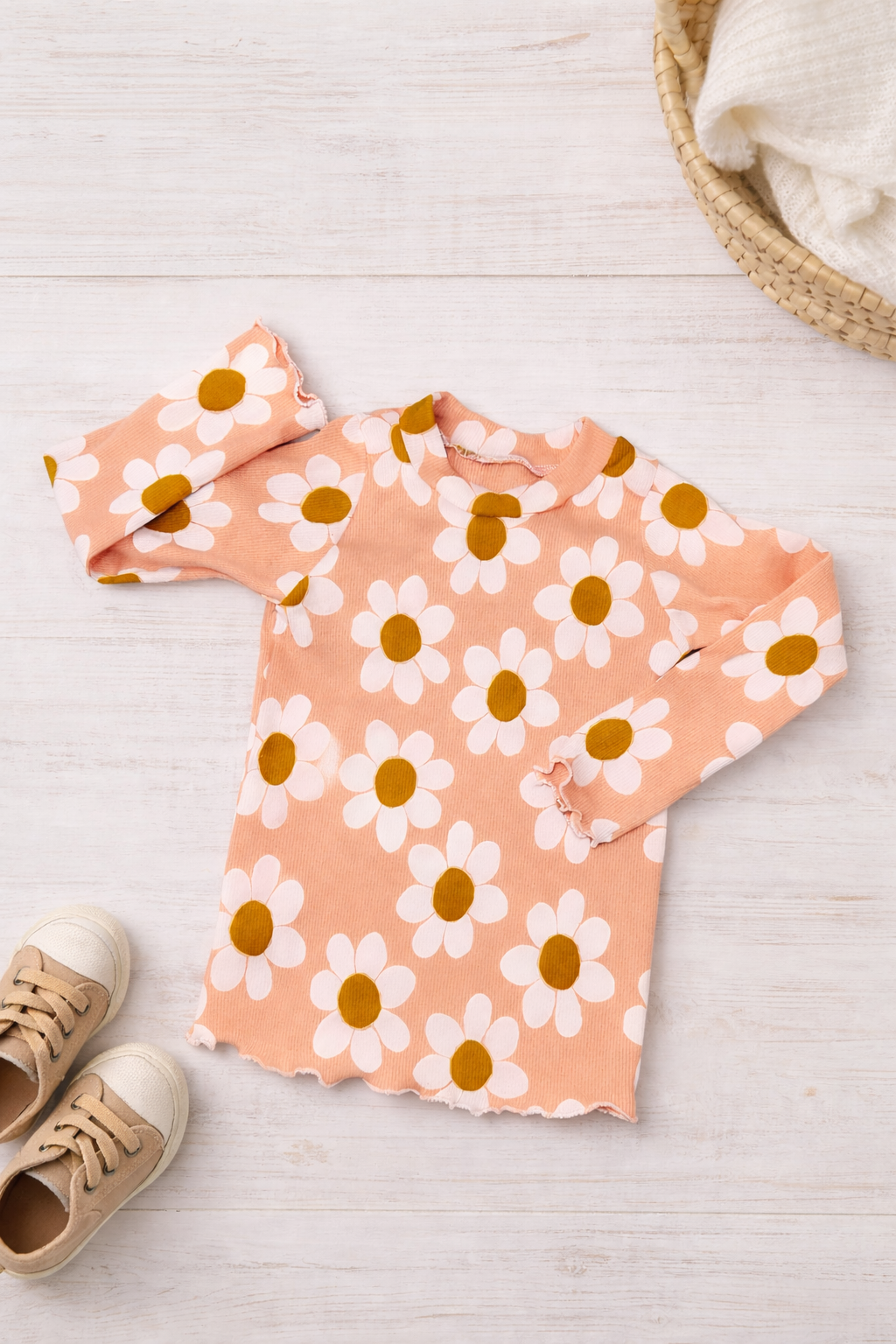 Ribshirt Blumen peach