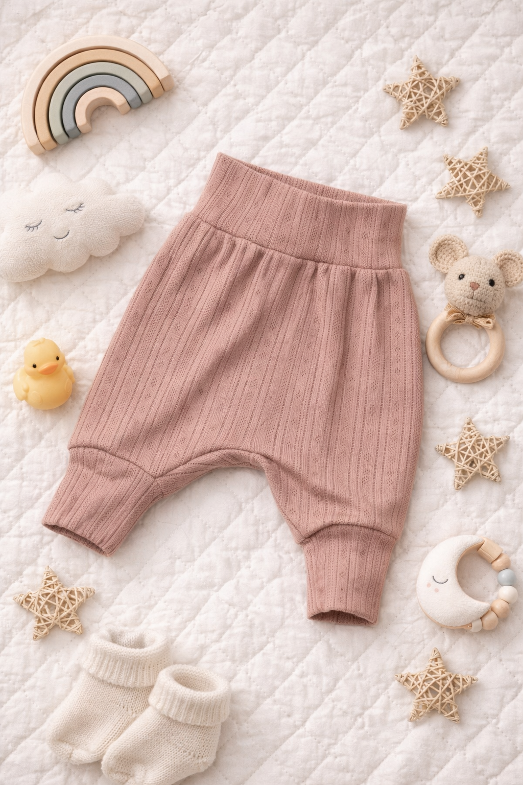 Pumphose altrosa Feinstrick mit Lochstickerei