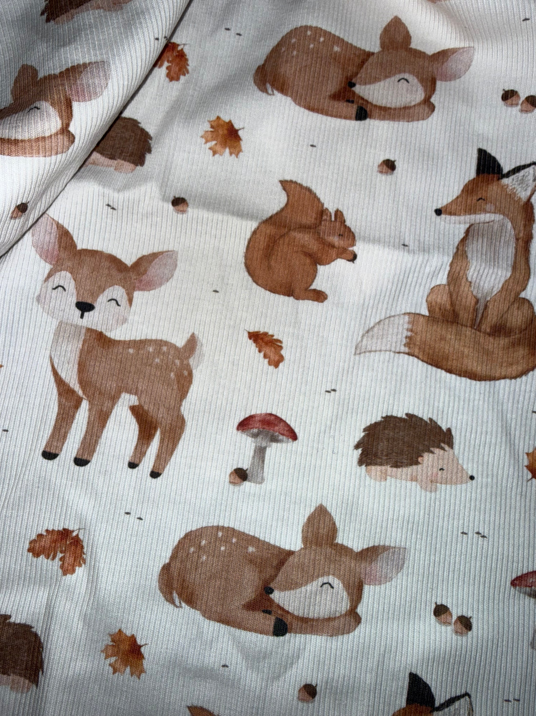 Stoff Rippjersey Waldtiere Reh und Co