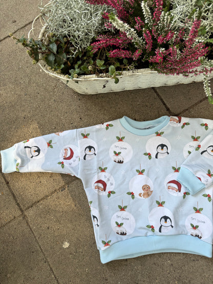 Oversize Sweater &quot;Weihnachtskugeln blau&quot;