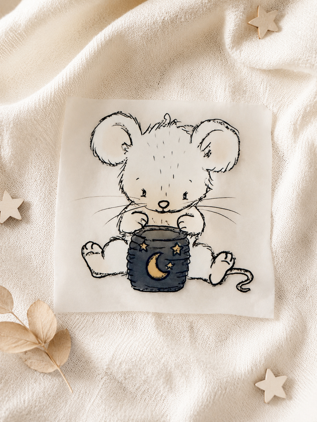 Bügelbild Maus mit Laterne