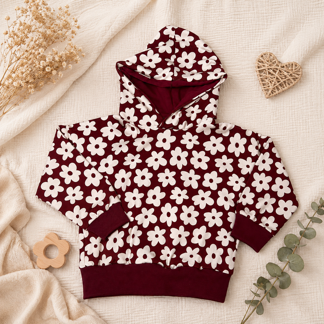 Hoodie Blumen weinrot