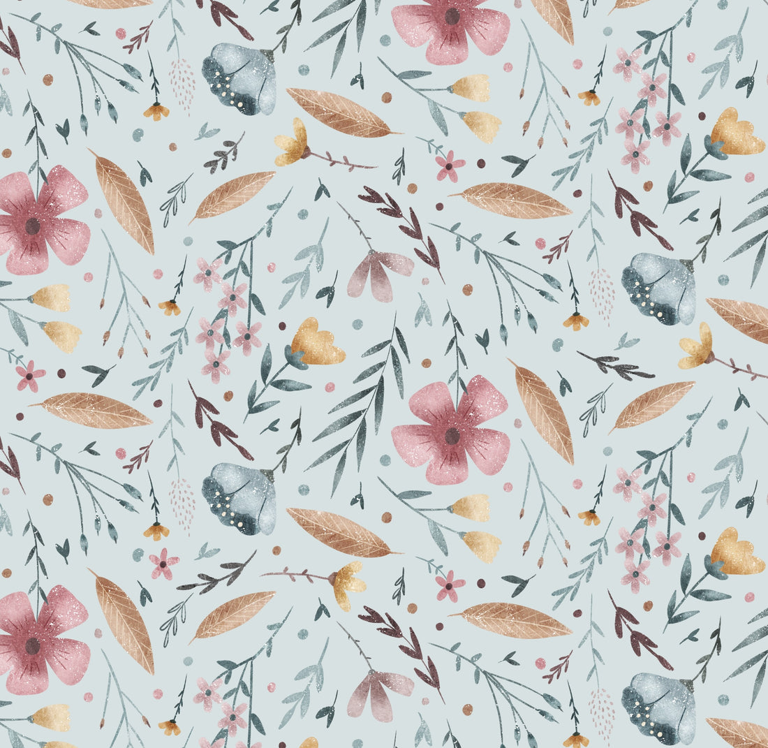 Fleurs sur fond menthe