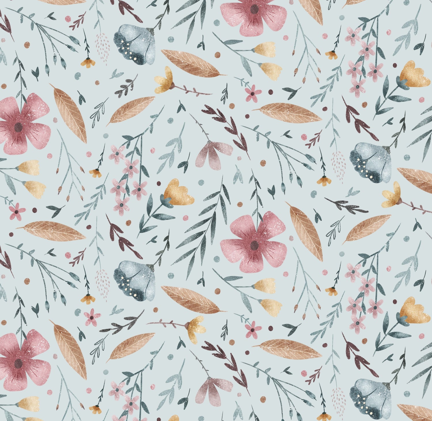 Fleurs sur fond menthe