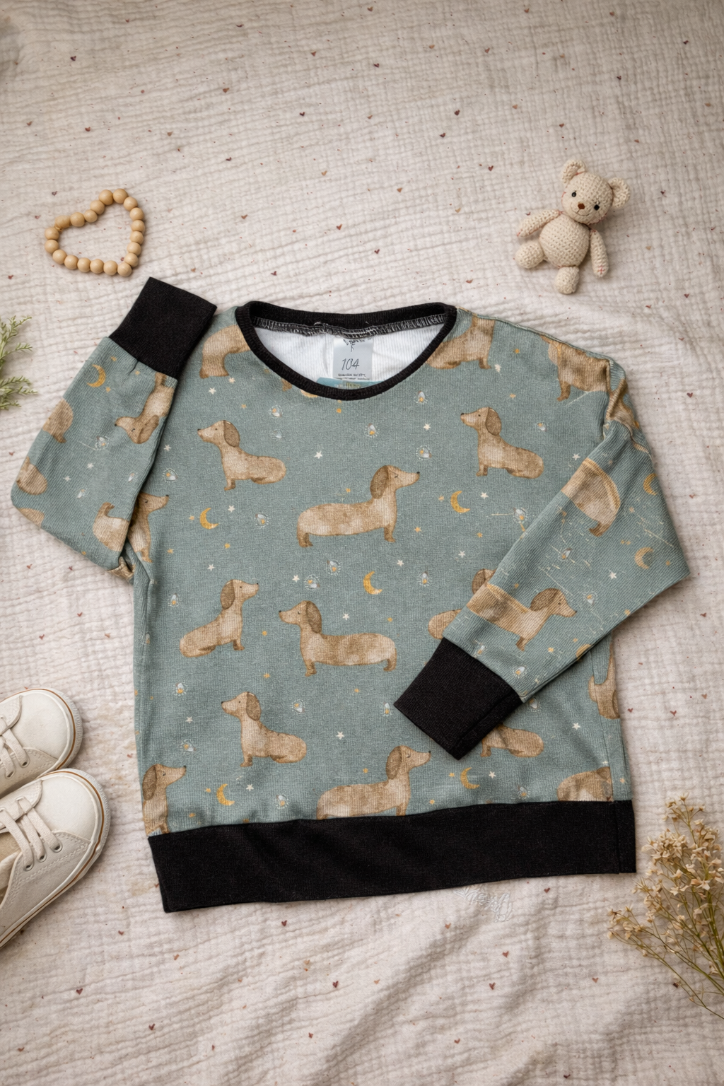 Oversize Pullover Dackel aus Rippjersey