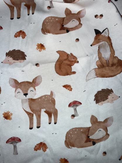 Tissu jersey côtelé animaux de la forêt cerf et Cie