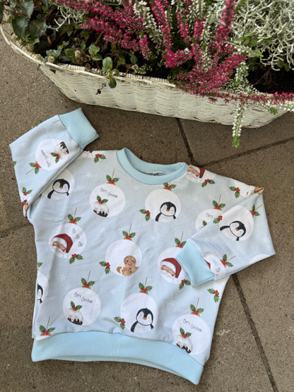 Oversize Sweater &quot;Weihnachtskugeln blau&quot;