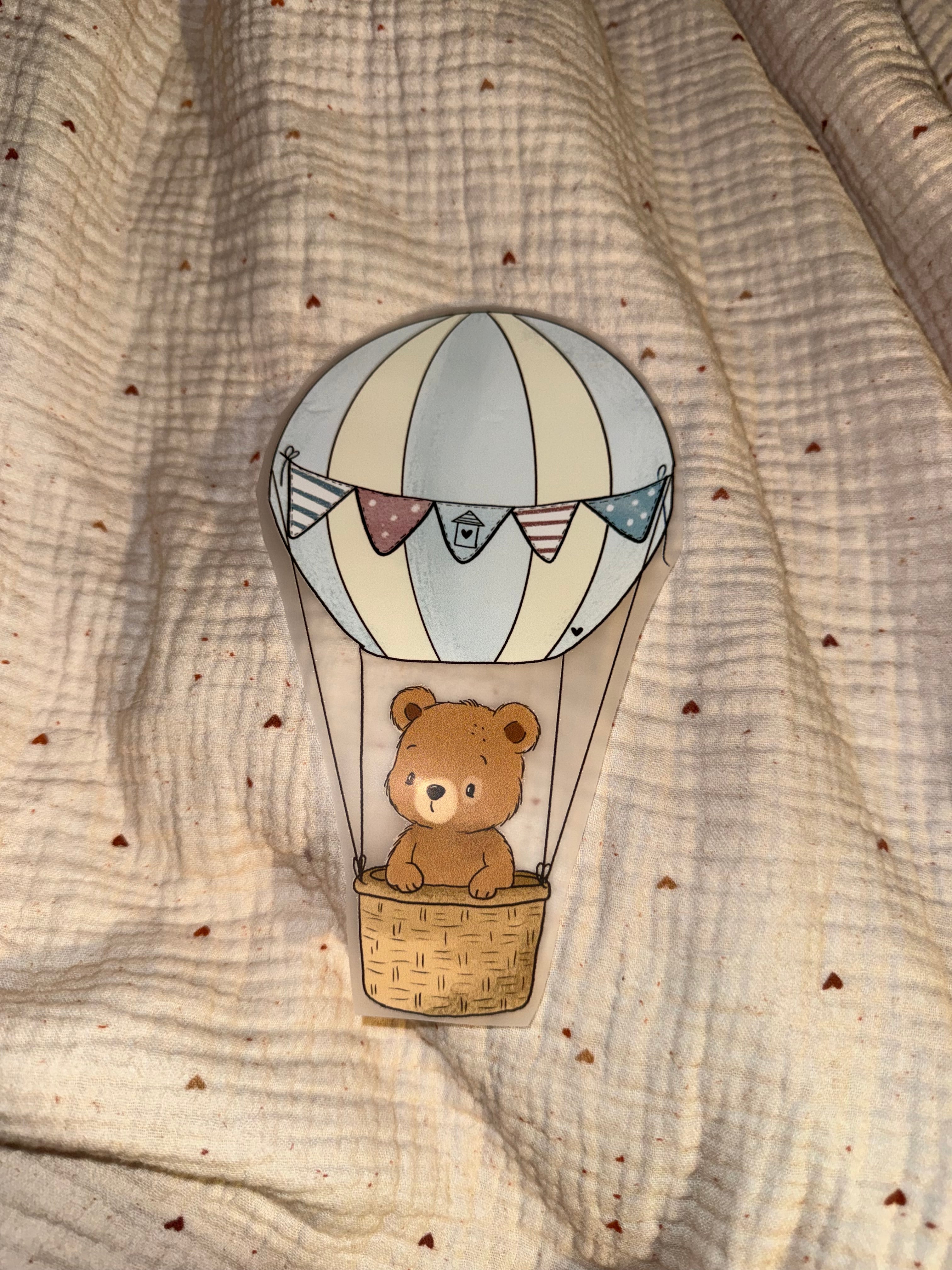 Bügelbild Teddy Heißluftballon