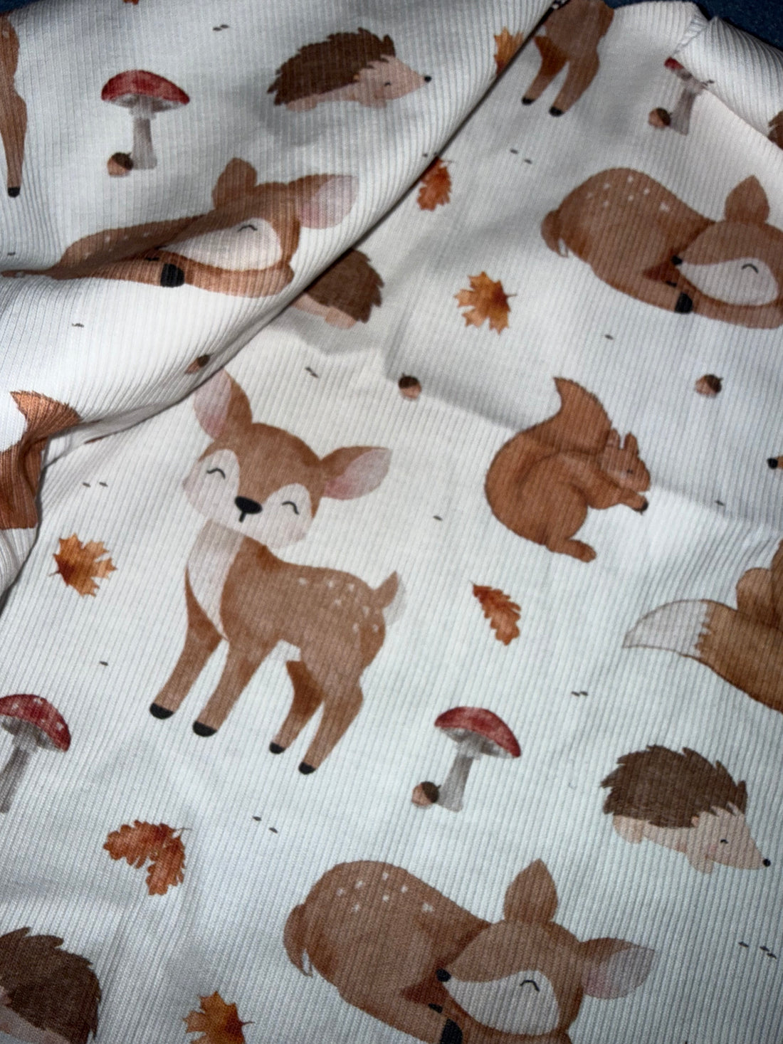 Tissu jersey côtelé animaux de la forêt cerf et Cie