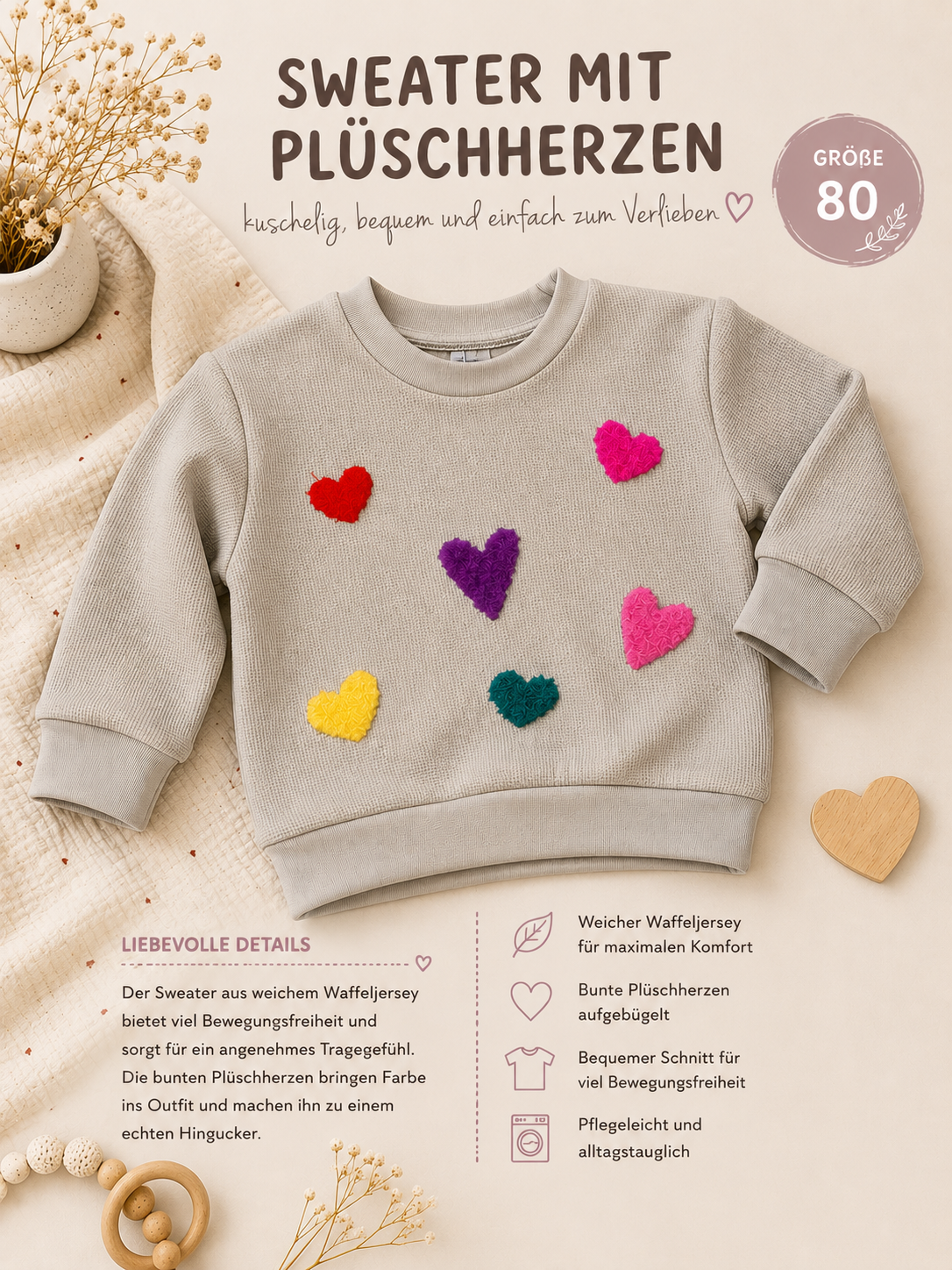 Oversize Pullover Plüsch Herzen