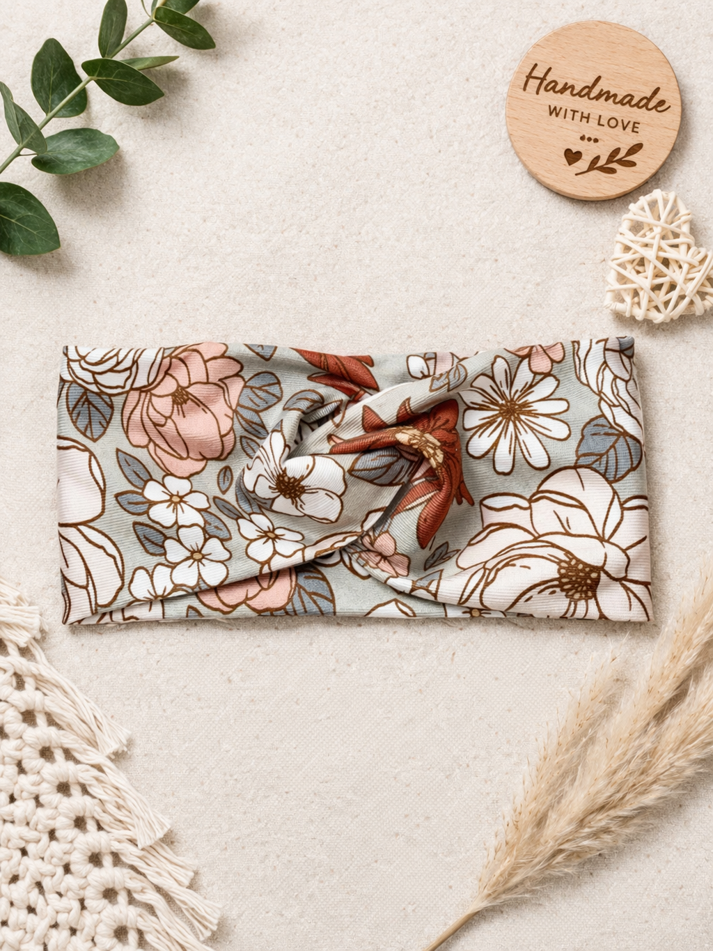 Bandeau fleurs kaki