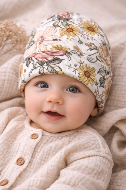 Bonnet côtelé à fleurs