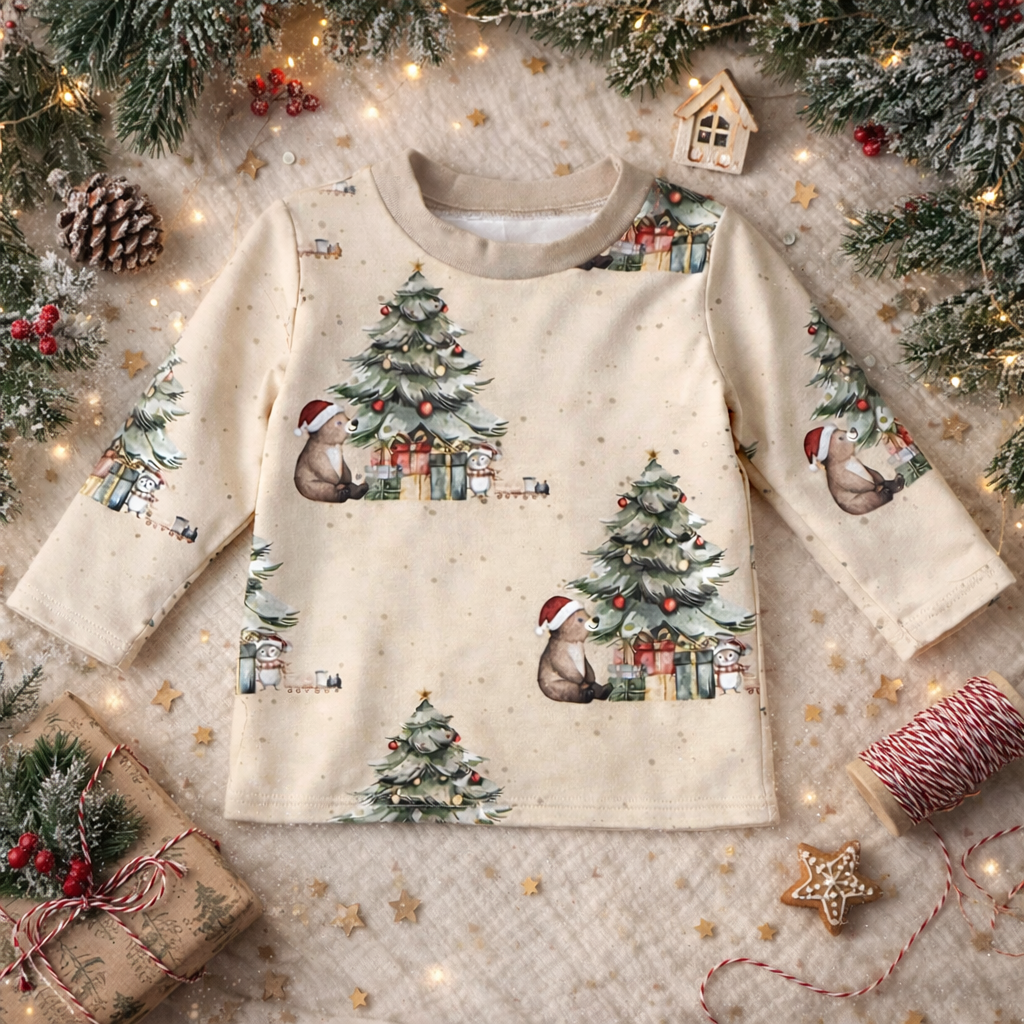 Langarm Pullover Bär mit Tannenbaum