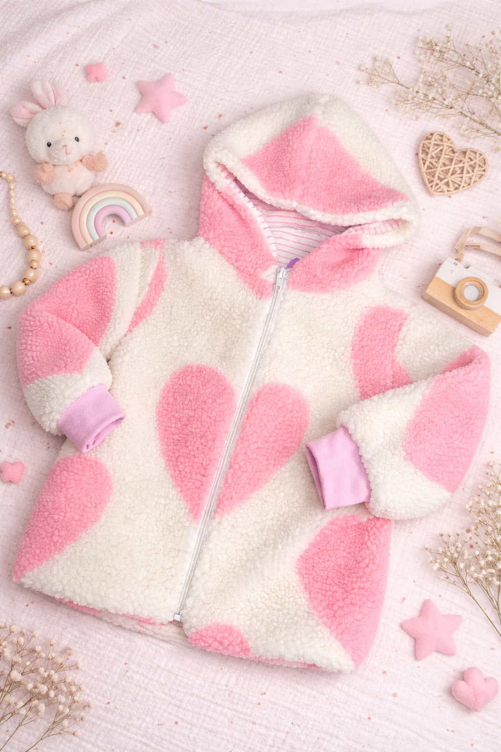 Teddyfelljacke Herz rosa