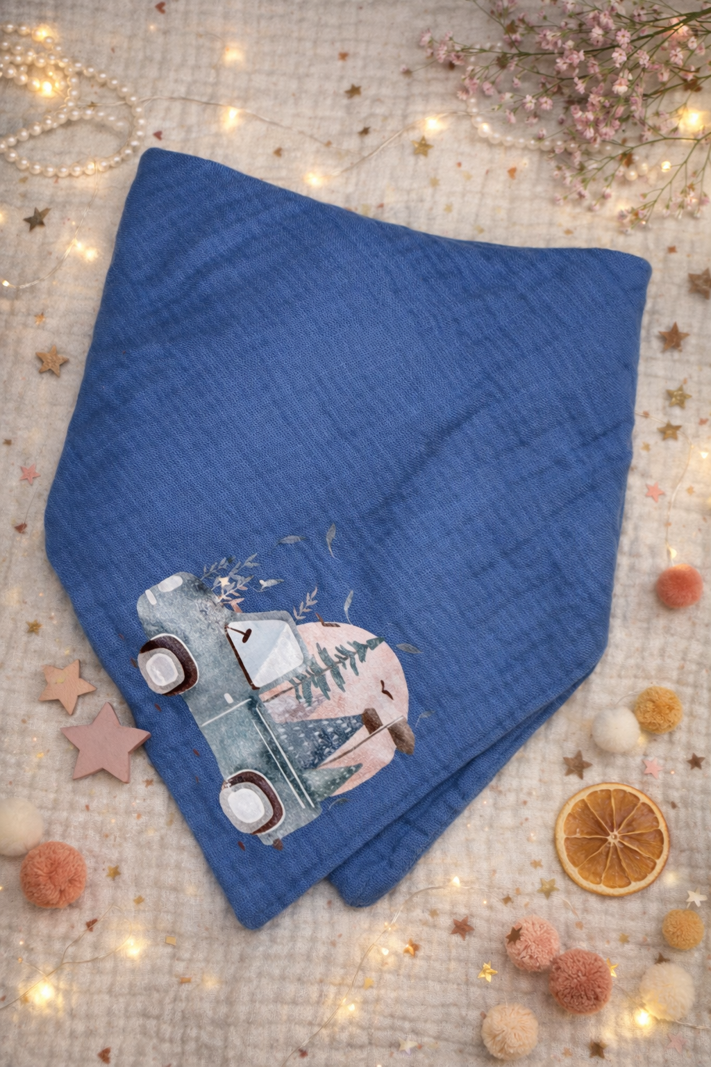 Foulard en mousseline voiture bleue