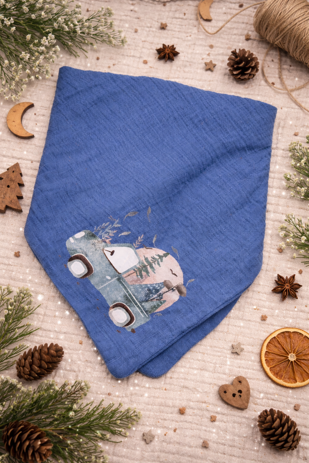 Foulard en mousseline voiture bleue