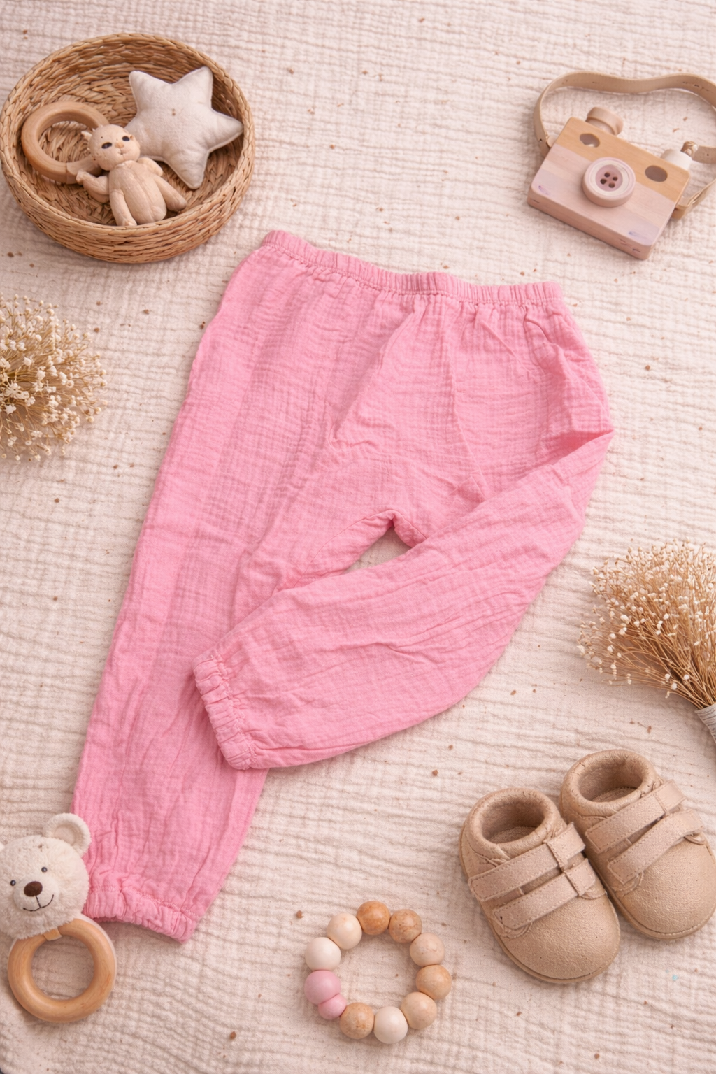 Pantalon en mousseline rose