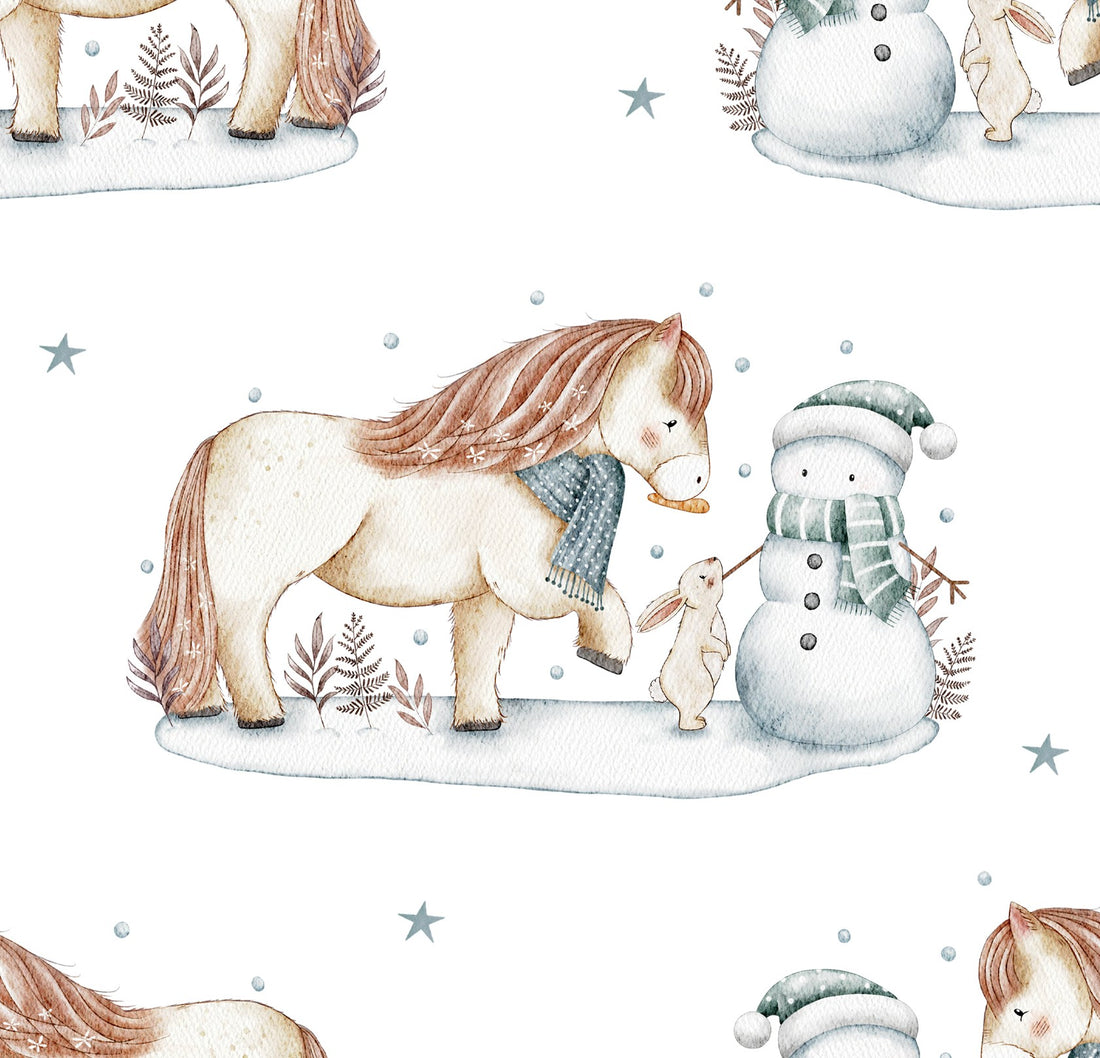 Poney et bonhomme de neige